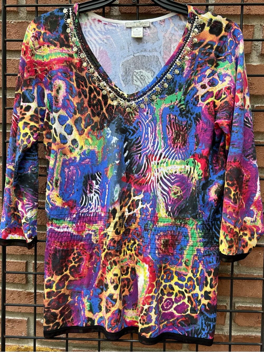 Alberto Makali Vibrant Beaded Multicolor Embellished V-Neck Tunic